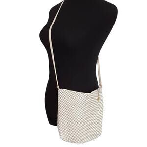 Whiting & Davis Vintage White Pearl Crystal Evening Bag Chainmail Crossbody Bag